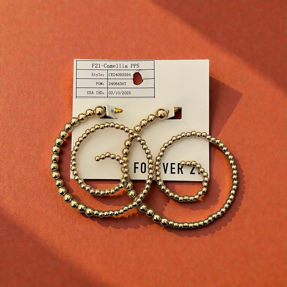 Forever 21 Gold Beaded Hoop Earrings